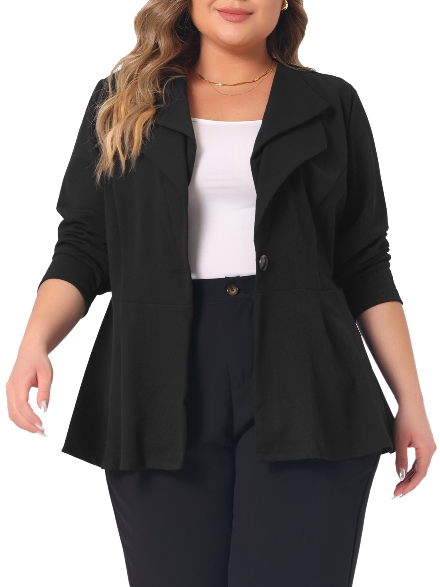 Women's Plus Size Office Work Double Lapel Button Peplum Blazer Jackets 1X Black